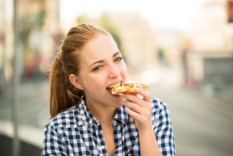 Teenager eating real food